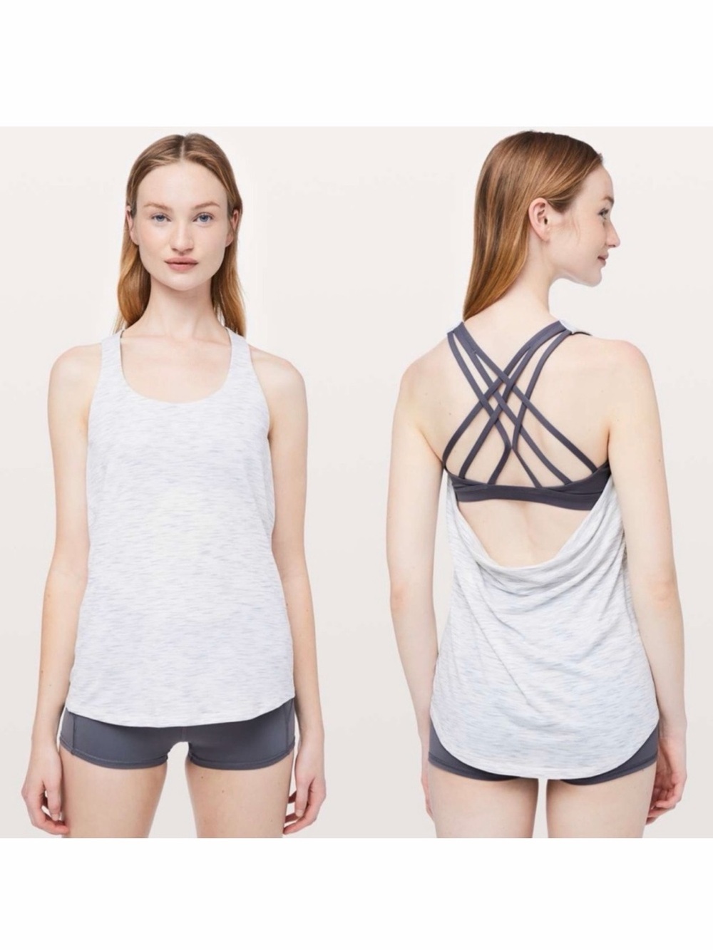 lululemon athletica Heathered Light Gray Open-Back Tank